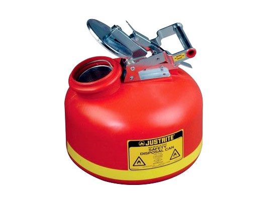 Bidones de seguridad para desechos líquidos - Bidones plásticos para ácidos Justrite 14762 de boca ancha con accesorios de acero inoxidable - 8 lts.