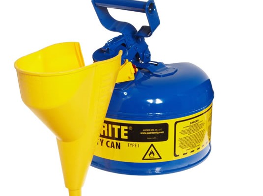 Bidones para inflamables Justrite 7110310 metálicos Tipo I - Con embudo - Cap. 4 lts - Color azul para Querosén