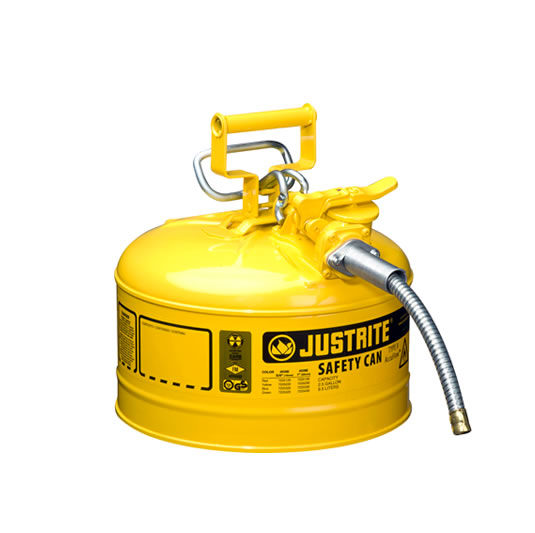 Bidones para inflamables Justrite 7225220 (Ex 10668Y/10768Y/10729) metálicos de dos bocas y manguera 16mm Tipo II AccuFlow™ – 9,5 litros – Color amarillo para Gas oil