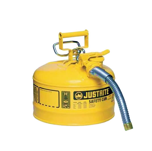 Bidones para inflamables Justrite 7225230 (Ex 10667Y/10767Y/10732) metálicos de dos bocas y manguera 25mm Tipo II AccuFlow™ - 9,5 litros - Color amarillo para Gas oil