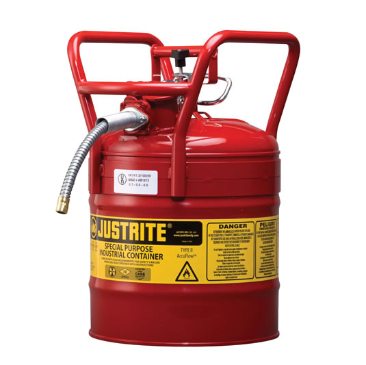 Bidones para inflamables Justrite 7350110 D.O.T. Tipo II con manguera - 19 litros - Color rojo