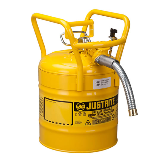 Bidones para inflamables Justrite 7350230 D.O.T. Tipo II con manguera - 19 litros - Color amarillo