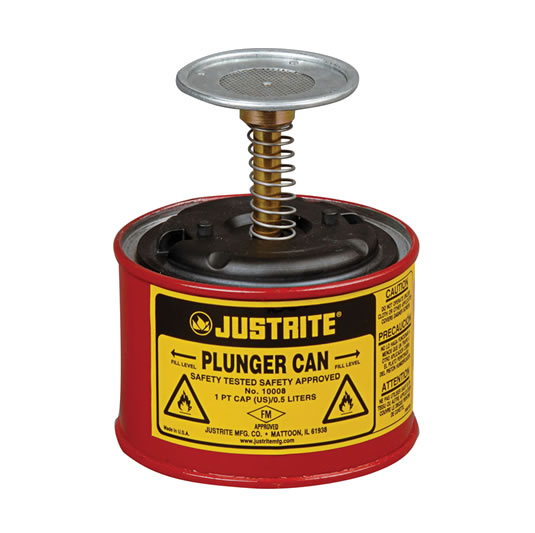 Humectadores de seguridad con pistón Justrite 10008 - 1/2 litro - Color rojo