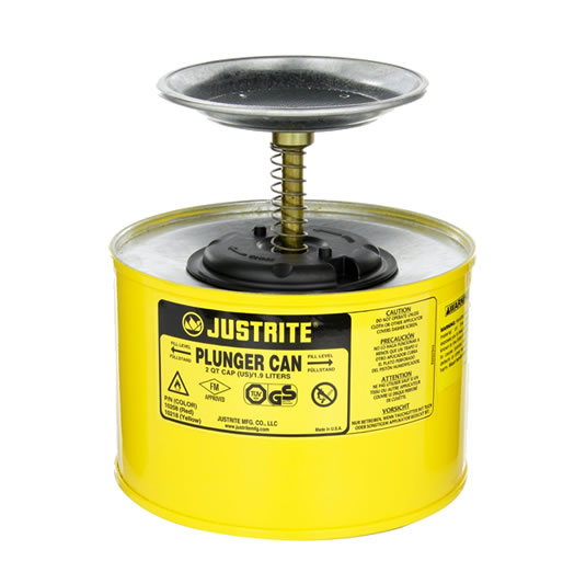 Humectadores de seguridad con pistón Justrite 10218 - 2 litro - Color amarillo