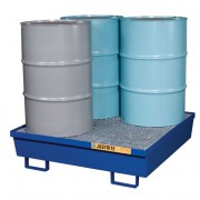 Pallets antiderrames Justrite 28614 de acero para 4 tambores - Color azul