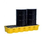 Pallets antiderrames Justrite EcoPolyBlend para 3 tambores en línea - Color amarillo - 1854 x 635 x 295 mm