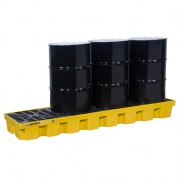 Pallets antiderrames Justrite EcoPolyBlend para 4 tambores en línea - Color amarillo - 2464 x 635 x 229 mm