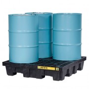 Pallets antiderrames Justrite EcoPolyBlend para 4 tambores en cuadro - Color negro - 1245 x 1245 x 260 mm