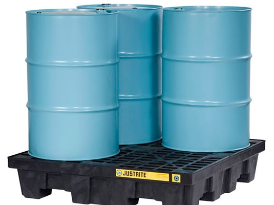 Pallets antiderrames Justrite EcoPolyBlend para 4 tambores en cuadro - Color negro - 1245 x 1245 x 260 mm