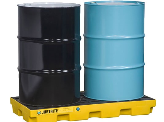 Plataformas para control de derrames Justrite EcoPolyBlend™ - Centros de acumulación Justrite 28654 (Ex 28922) EcoPolyBlend™ para 2 tambores - Color amarillo